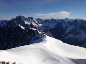 Snow capped mountains in summer