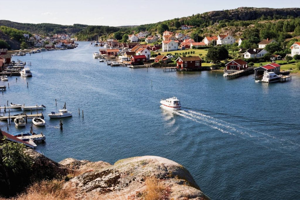 A boat cruises between Sweden's archipelago 