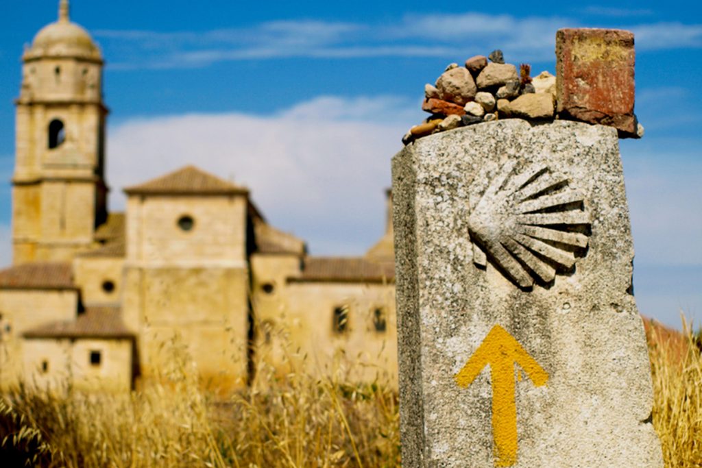 Yellow shells mark the way on the Camino de Santiago. 