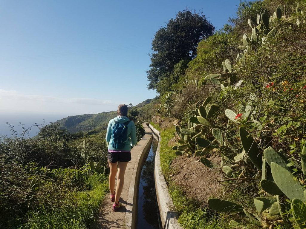 Walking in Madeira on levadas crossing the Flower Island