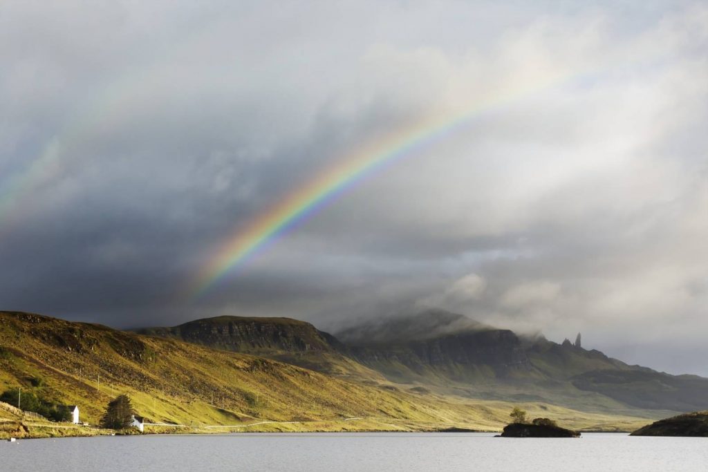 rainbow across the isle of skye
