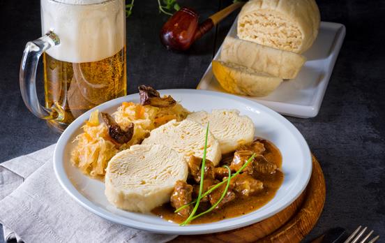 Traditional Czech dumpling with goulash