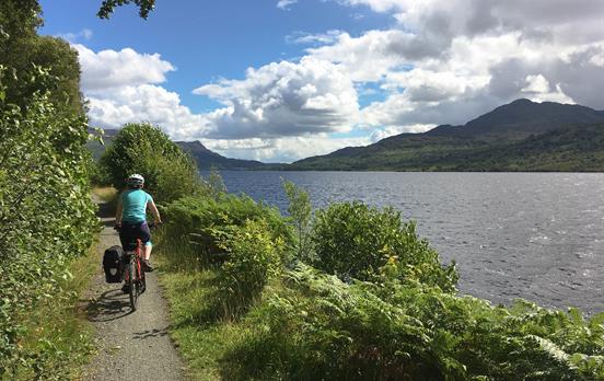 Cycling along the shore of Loch Venachar