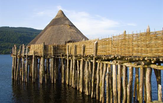 An Iron age dwelling on Loch Tay called a Crannog