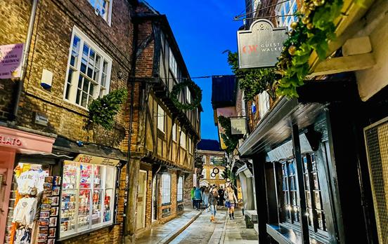 The narrow cobbled streets of the shambles in York