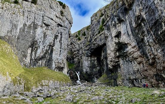 Cascading waterfall at the dramatic Gordale Scar