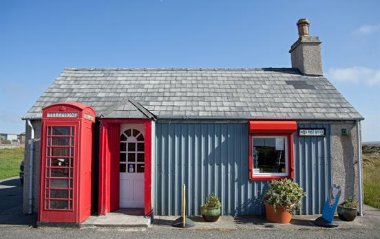A red phone box on Lewis