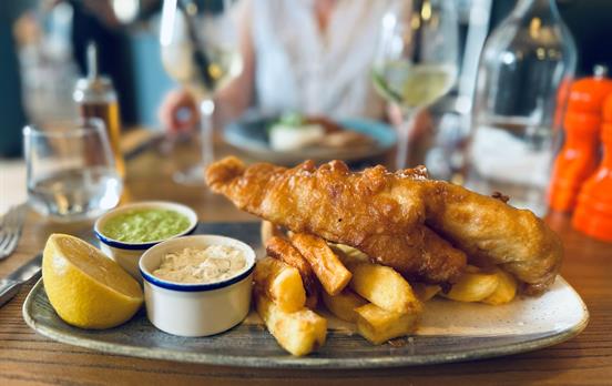Classic English fish and chips for dinner