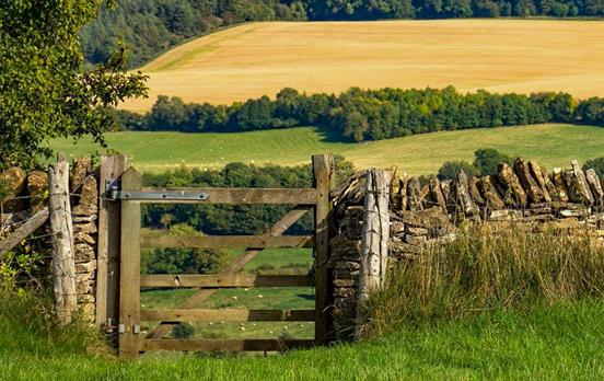 Farmland gates in the Cotswold countryside