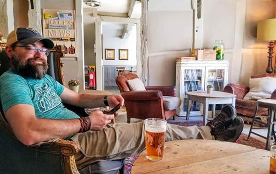 Well deserved pint after a long day of walking