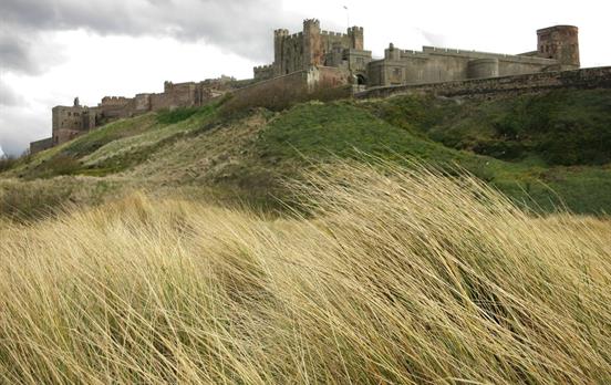 The magnificent Bamburgh Castle high above the bea