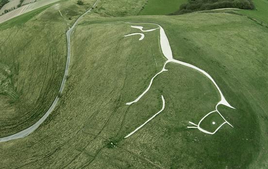 Aerial views of the white horse in wantage