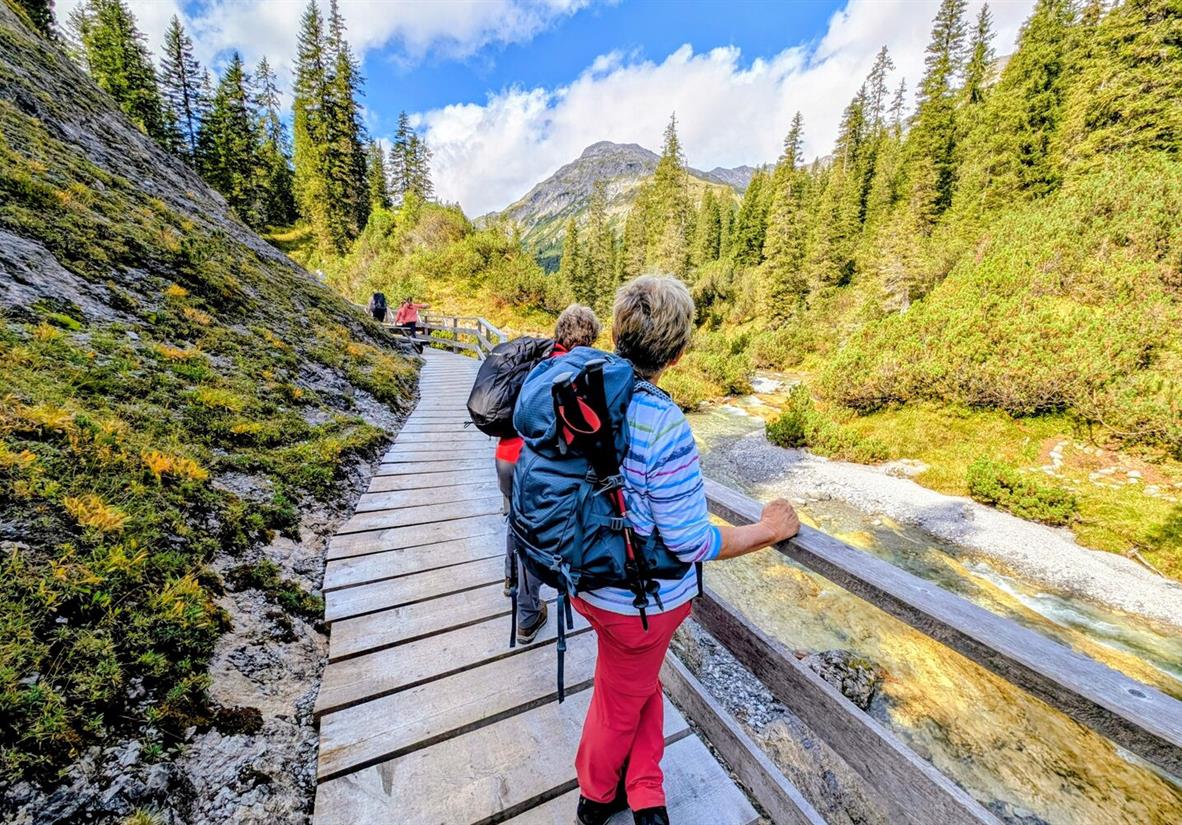 Hiking along the boardwalk along the Lechweg