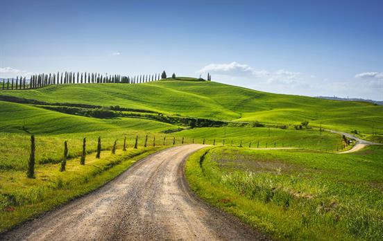 Durch grüne Hügel auf der Via Francigena