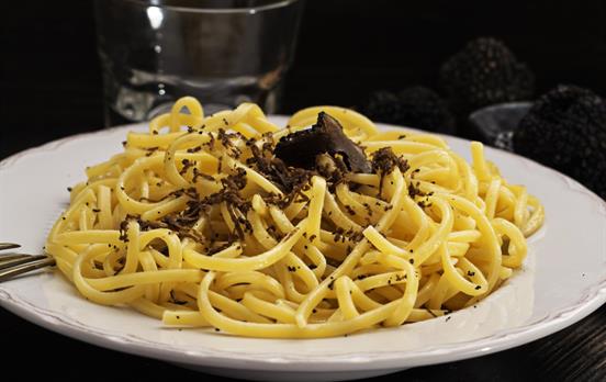 Sample truffle pasta, a local specialty