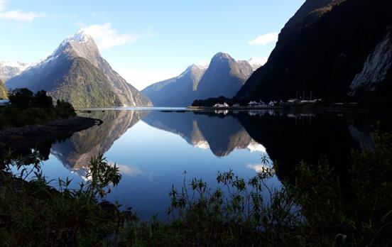 Milford Sounds, reflections of Mitre Peak