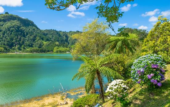 Beautiful mountain lake at Lago de Fogo
