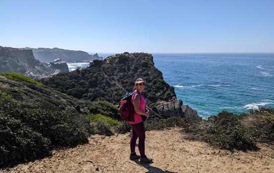 Pausing for a photo on top of the cliffs!