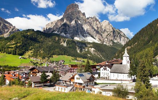 The town of Corvara at the foot of Sasshonger