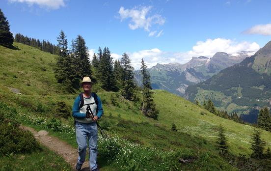 Walker on the trail above Murren