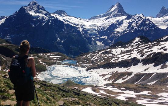 Walker on a trail above Grindelwald