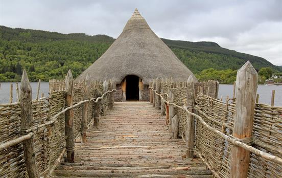 A recreated crannog house at the Crannog Centre