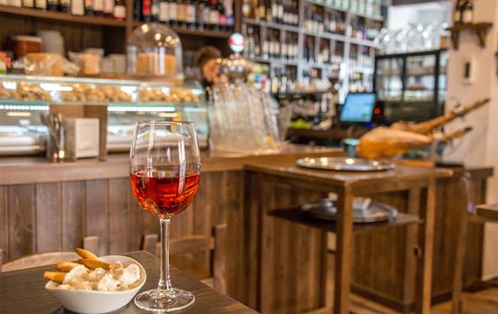 Enjoy regional Spanish wines and snacks