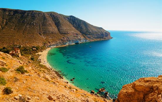San Pedro beach with its ochre-coloured dunes