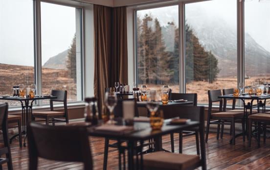 View from restaurant inside Kingshouse Hotel
