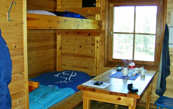 Typical interior of a mountain cabin on the trail