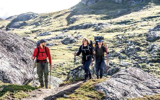 Hiking across lunar-like artic circle landscapes