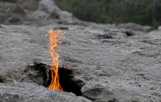 A flaming rock believed to be Mount Chimera