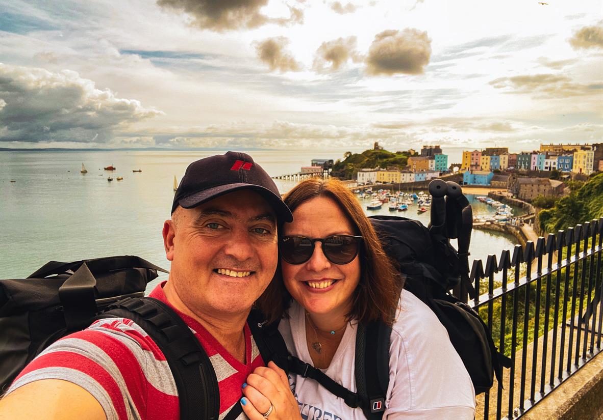 Selfie overlooking the surf town of Tenby