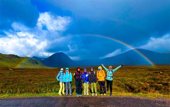 Group walking after heavy rain