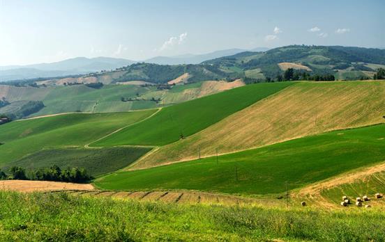 Rolling countryside and the Apennines