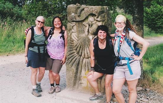 Walkers stopping for a photo along the Camino