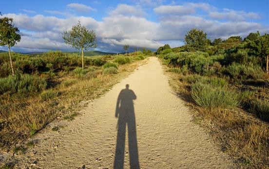 Looming shadow of a solo pilgrim
