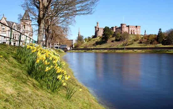 Inverness Castle overlooking the river in spring