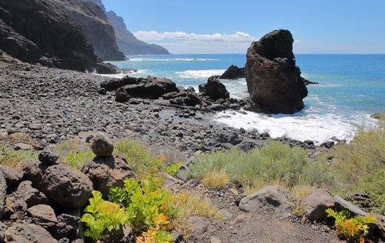 Striking volcanic beach and cliffs on La Gomera