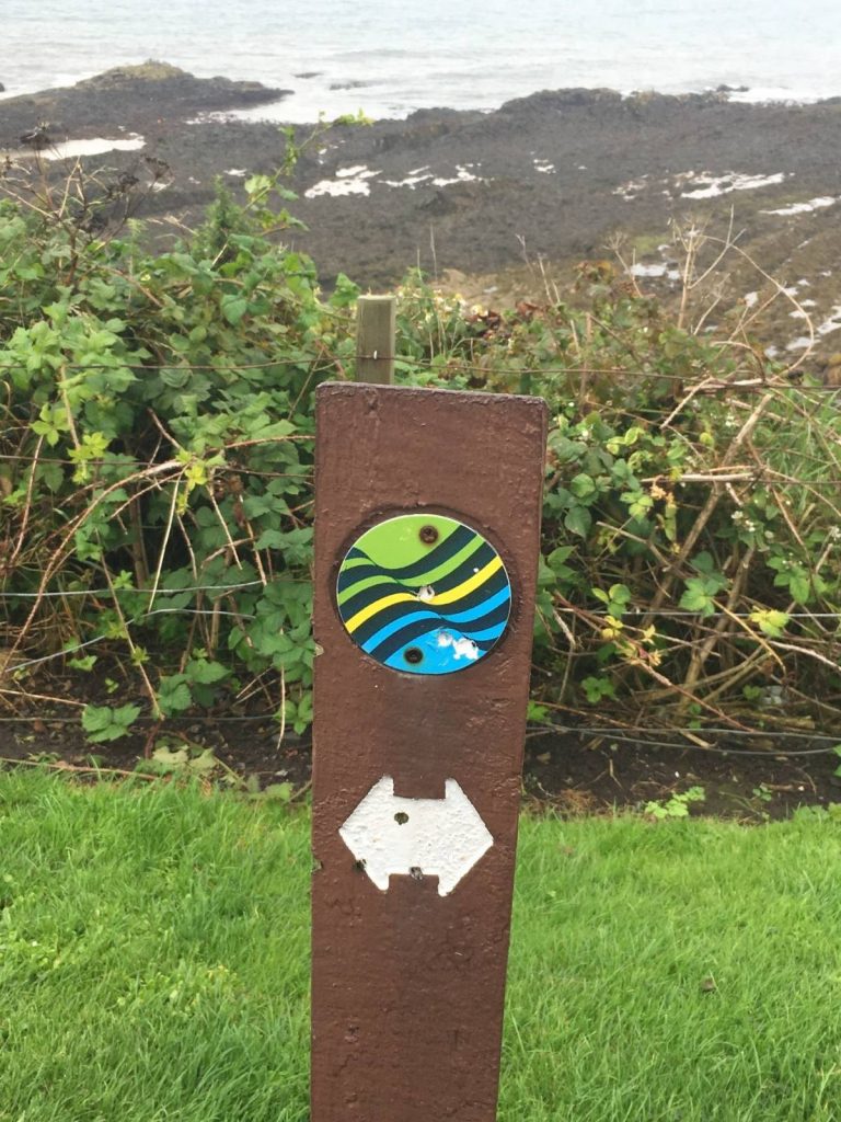 Waymark post on the fife coastal path