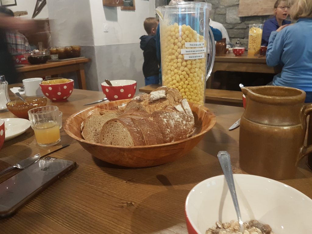 Breakfast in mountain refuge