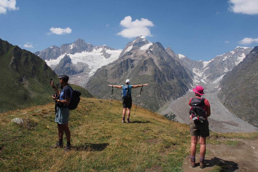 Hikers take in the view on the Tour du Mont Blanc
